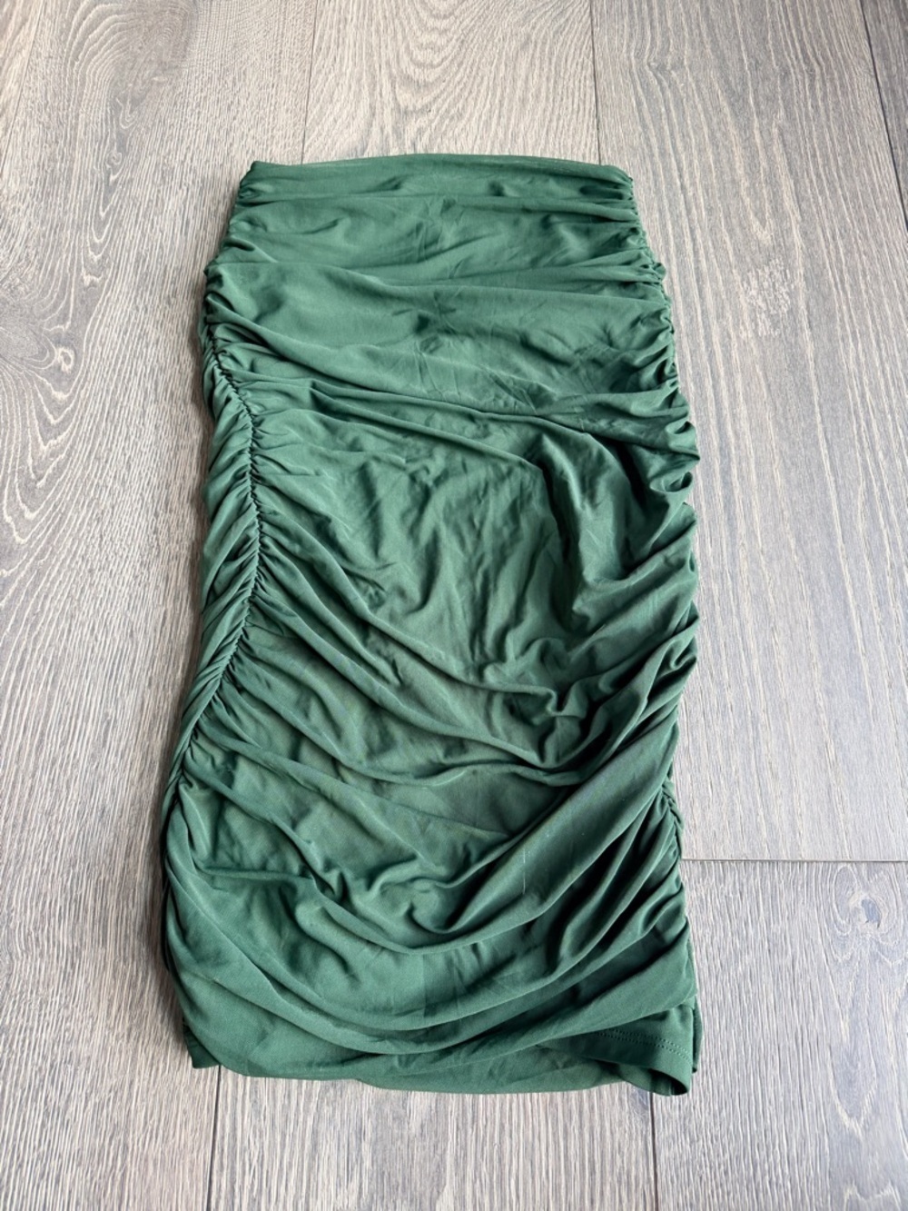 Exotica Dark Emerald Green Body Contouring Mesh Ruched Midi Skirt Size Small